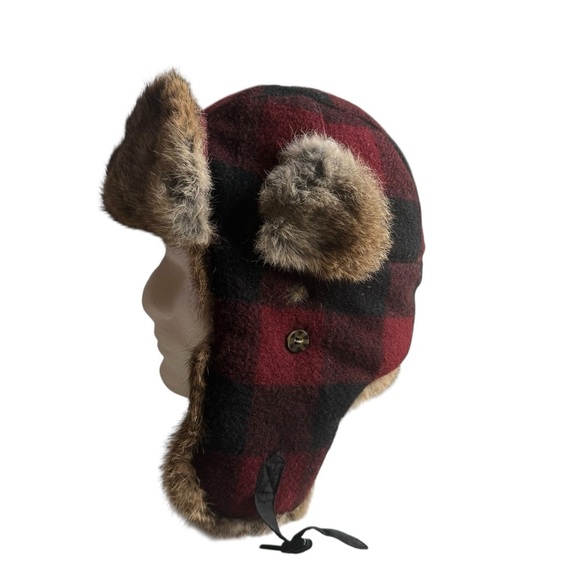 Mad Bomber Men’s Trapper Hat L Red Black Plaid Wool Rabbit Fur Ear Flaps Winter - Picture 4 of 12